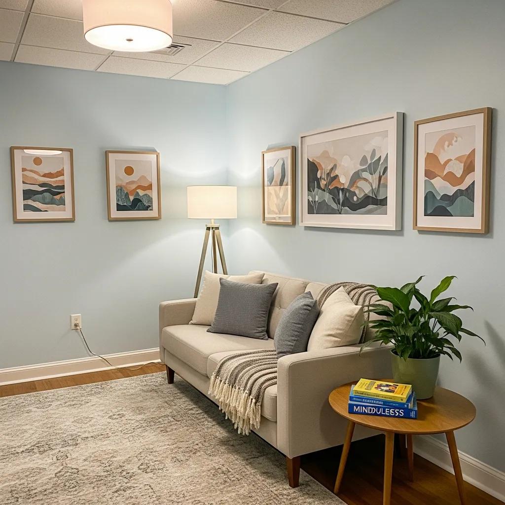 Welcoming therapy room designed for psychotherapy services, emphasizing comfort and tranquility