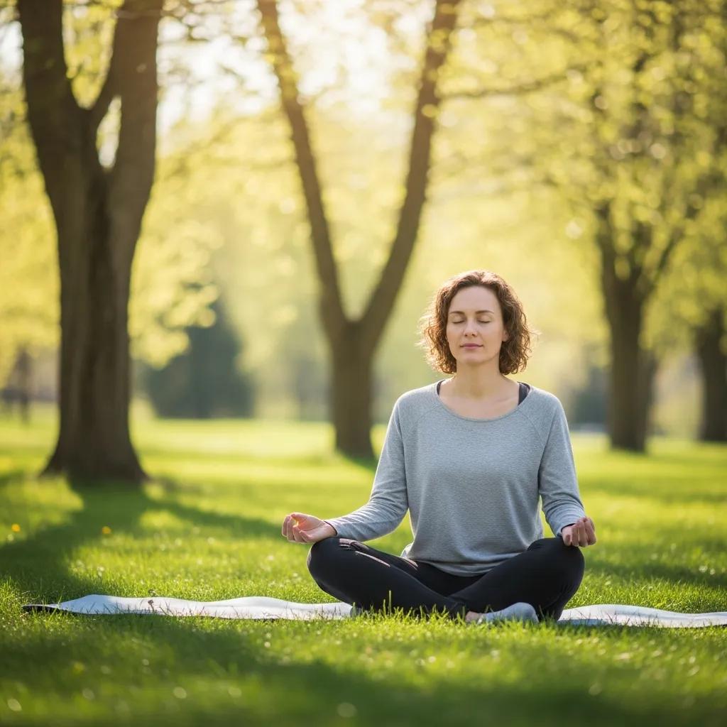 Person practicing mindfulness in a tranquil outdoor setting, embodying emotional well-being and self-acceptance
