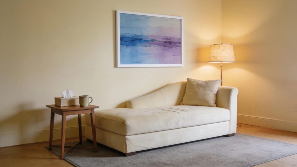 Cozy therapy office representing the inviting atmosphere of psychodynamic therapy