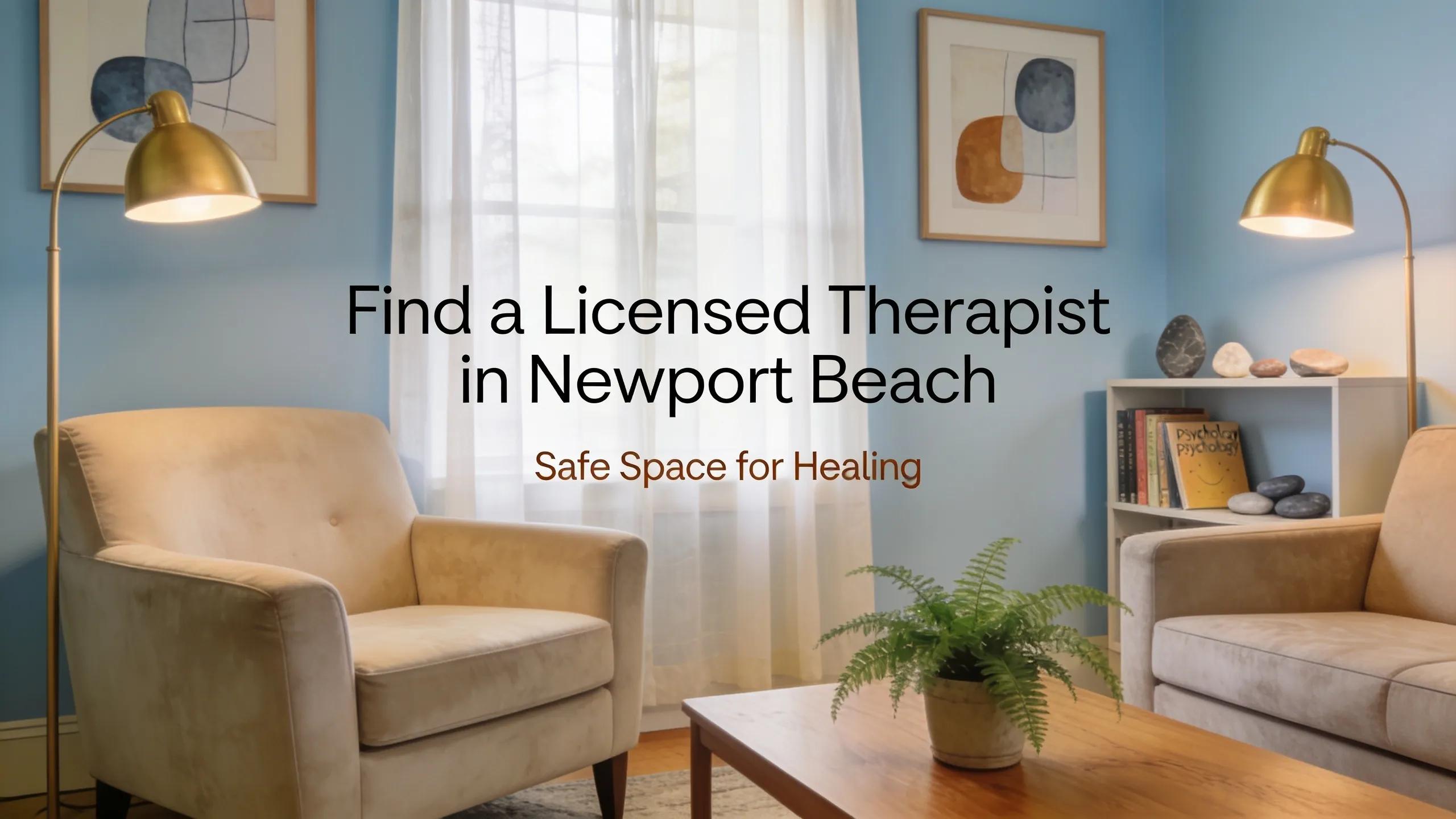 Warm therapy room in Newport Beach representing licensed therapist selection process