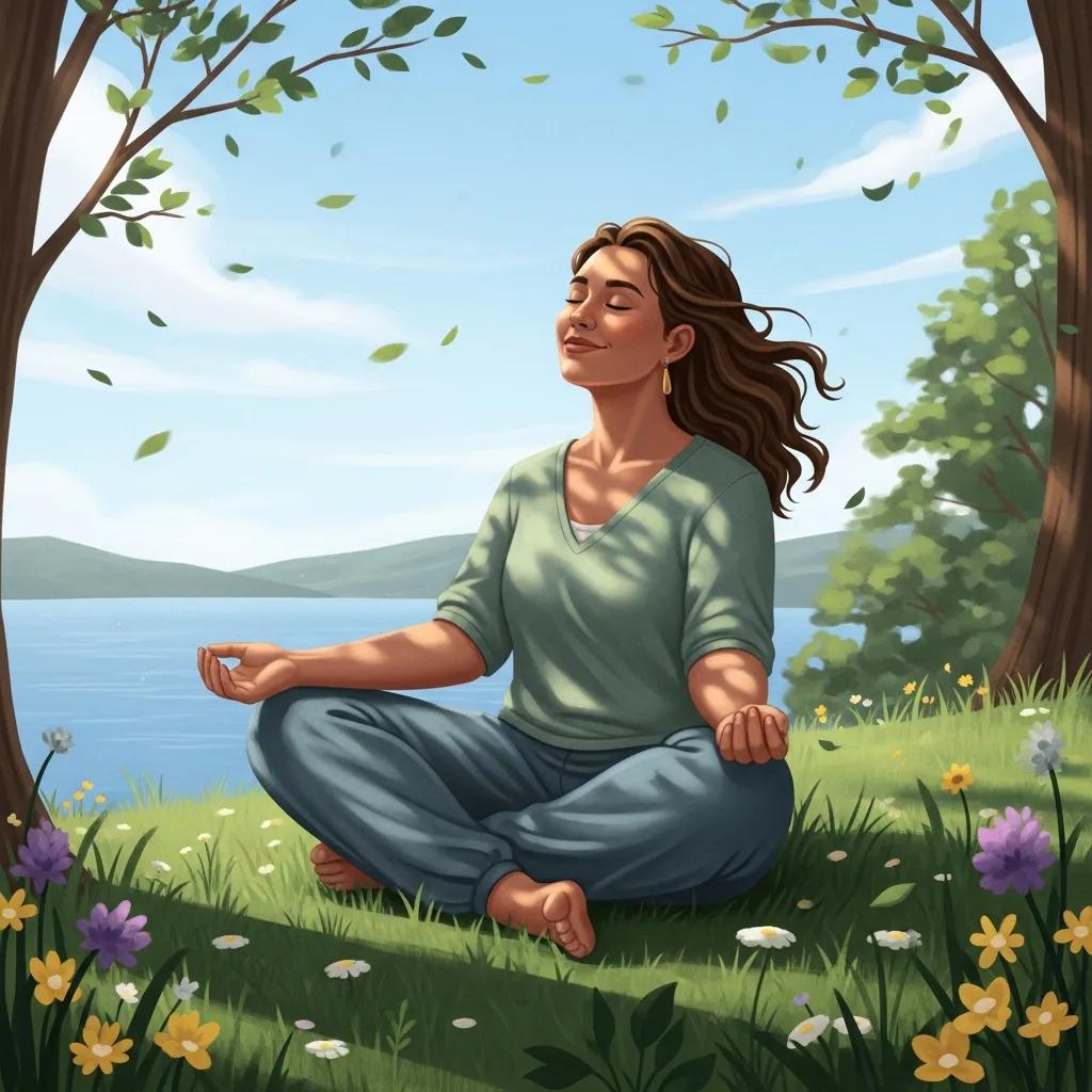Person practicing self-acceptance in nature, embodying emotional resilience and calmness