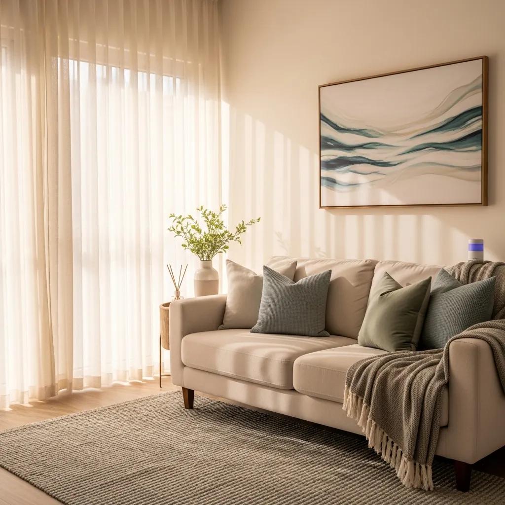 Calm therapy room designed for trauma healing with comfortable seating and soothing decor